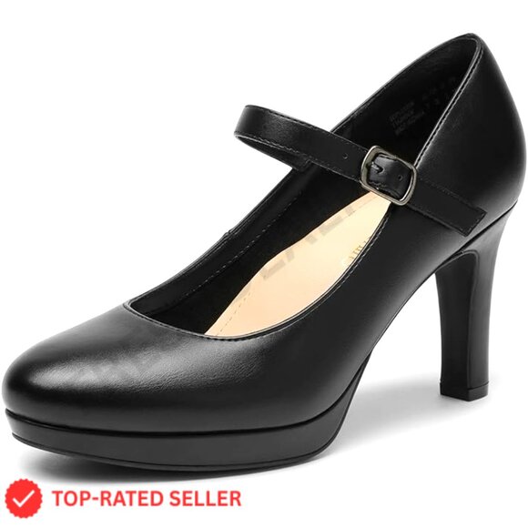 Classic Mary Jane Pumps Vegan Leather Elegant Stiletto Heels Platform Comfort